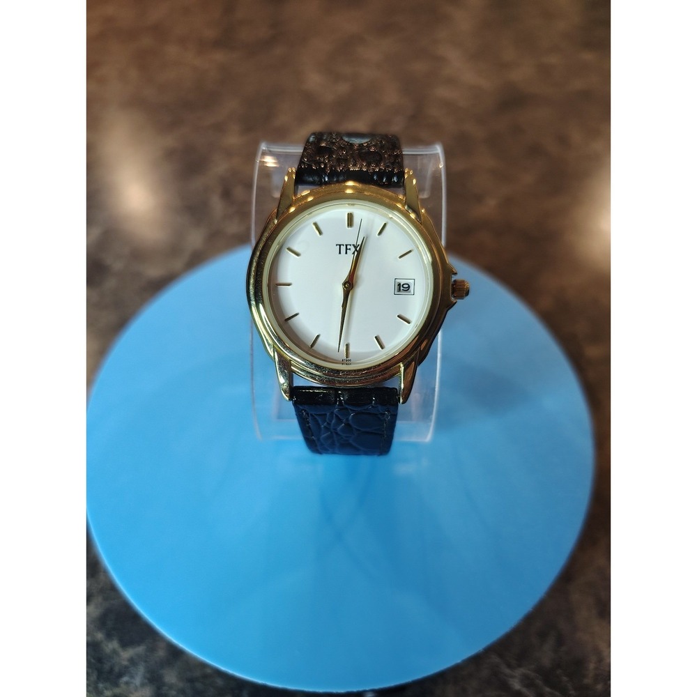 New Vintage 2009 TFX by Bulova Mens Quartz Watch 14k Plated fuex Alligator Strap
